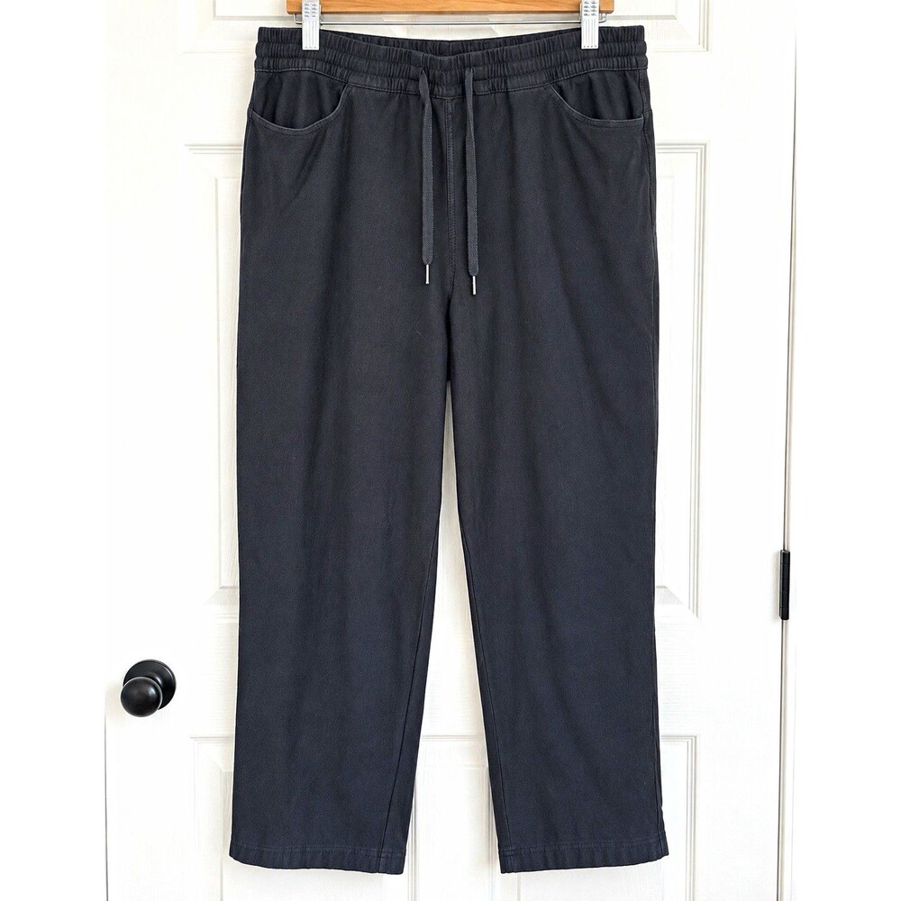 Athleta Farallon Pants Women’s Large Black Straight Leg Pull On Cotton Stretch